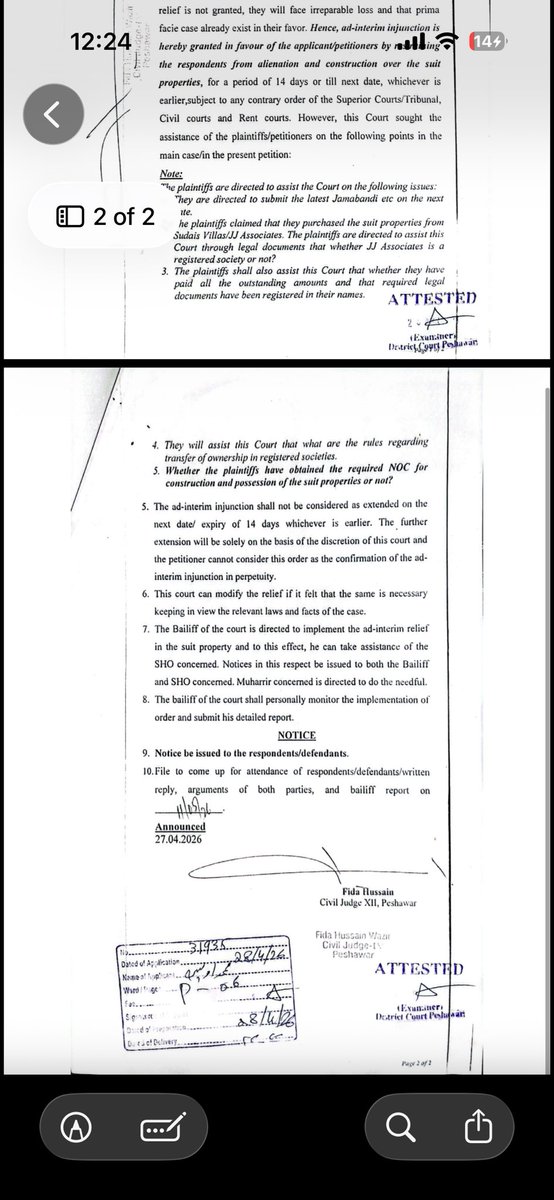 osamayawark's tweet photo. Sudais Villas, a housing society on Warsak Road, has become a matter of serious concern for dozens of affectees. My cousin invested there and purchased two plots with complete legal documentation, including all payment receipts and allotment letters.

The society was originally owned by three partners. After the death of one partner, disputes emerged between the remaining two. One of them, Iftikhar, who is reportedly influential and backed by political figures, has now started claiming ownership of plots that were already sold to buyers. Around 40–50 affectees united against him and filed a case, along with legal action against the new management of Sudais Villas, which distanced itself from resolving the matter and asked owners to settle the dispute themselves. The suspicion among affectees is that this is a coordinated attempt to take back prime plots at the entrance of the society for future commercialization.

Despite a court stay order against him, Iftikhar has continued construction on my cousin’s plot and even used tractors on other lands to alter and pave the area. Today, we will again approach the police station, but the response so far has been disappointingly slow. We expect the CCPO to take notice and ensure the law is enforced.

Important advice for anyone investing in a society: Always secure and preserve every payment receipt, file, and especially the allotment letter, as it serves as critical proof of ownership. Alhamdulillah, we have all the required documents and will continue our legal fight against the qabza mafia.
@PeshawarCCPO @DrMianSaeedPSP @DCPeshawar