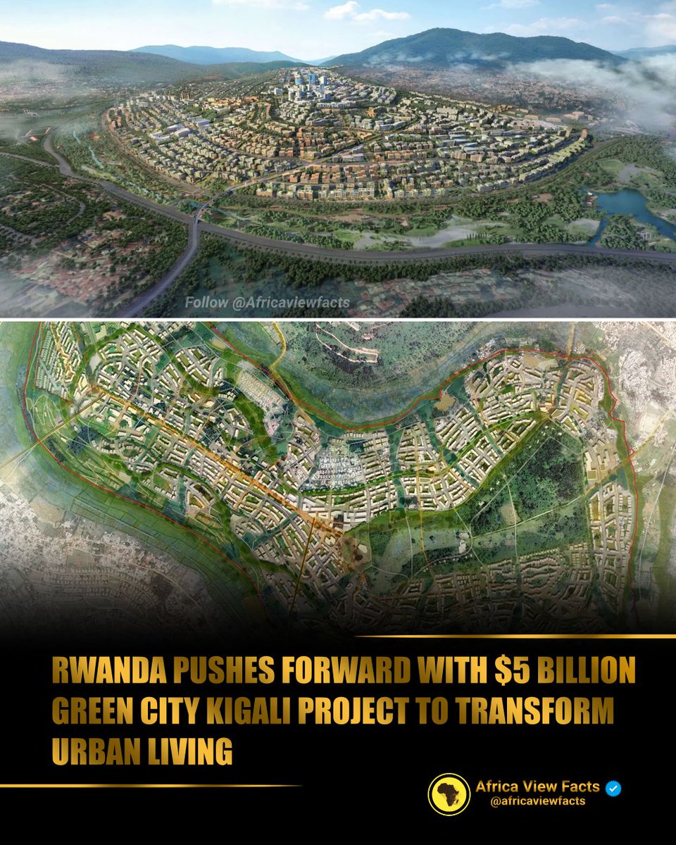Rwanda 🇷🇼 is developing Green City Kigali, a large sustainable urban project on Kinyinya Hill. The plan covers 620 hectares and is expected to cost about $5 billion. 

It will provide around 30,000 affordable homes for low- and middle-income families, housing up to 150,000