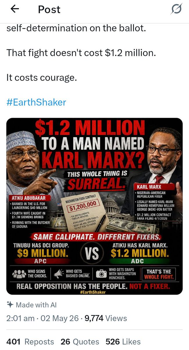 NsikanUdo4's tweet photo. Since the party doesn't recognize his influence, we move. Atiku with his record can help the fellow if he decides to stay. https://t.co/YVw0ZujXYb