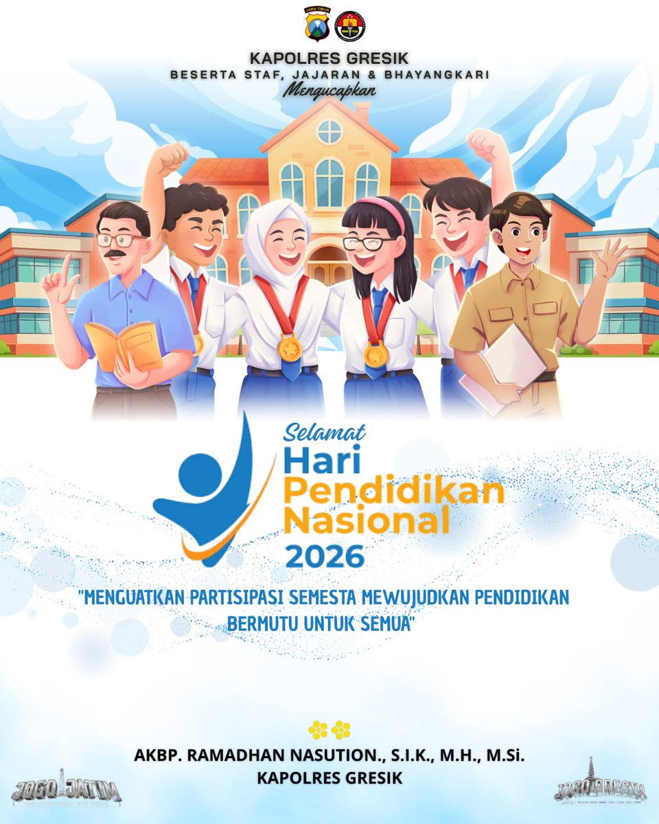 SekPangkahGrs's tweet image. SELAMAT MEMPERINGATI HARI PENDIDIKAN NASIONAL
"Menguatkan Partisipasi semesta mewujudkan Pendidikaj Bermutu untuk semua"
-02 Mei 2026-

@polresgresik_official @rama.nasution07 

#spartan #polsekujungpangkah #mapolsekujungpangkah #polresgresik #poldajawatimur