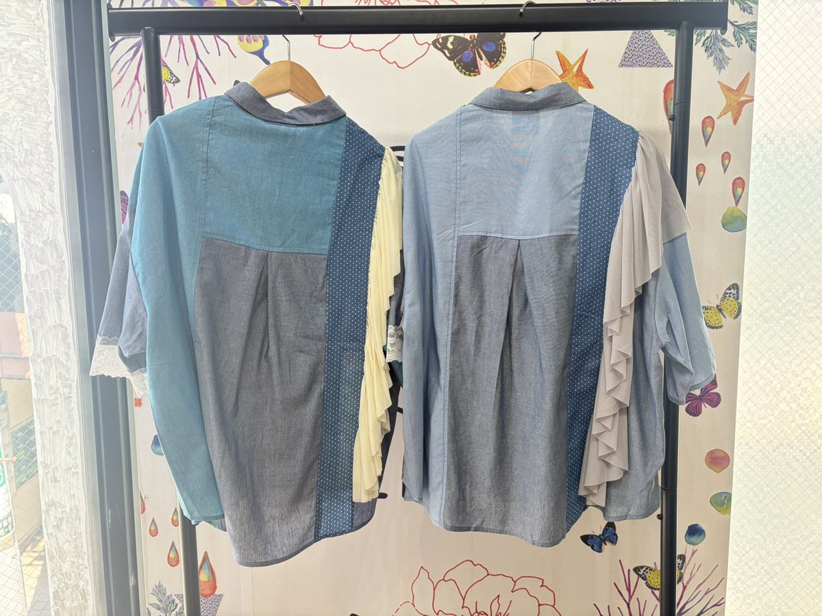 ScoLar】 デニムx水玉xチュールx総柄 パッチワークシャツ ¥10,890(本体 