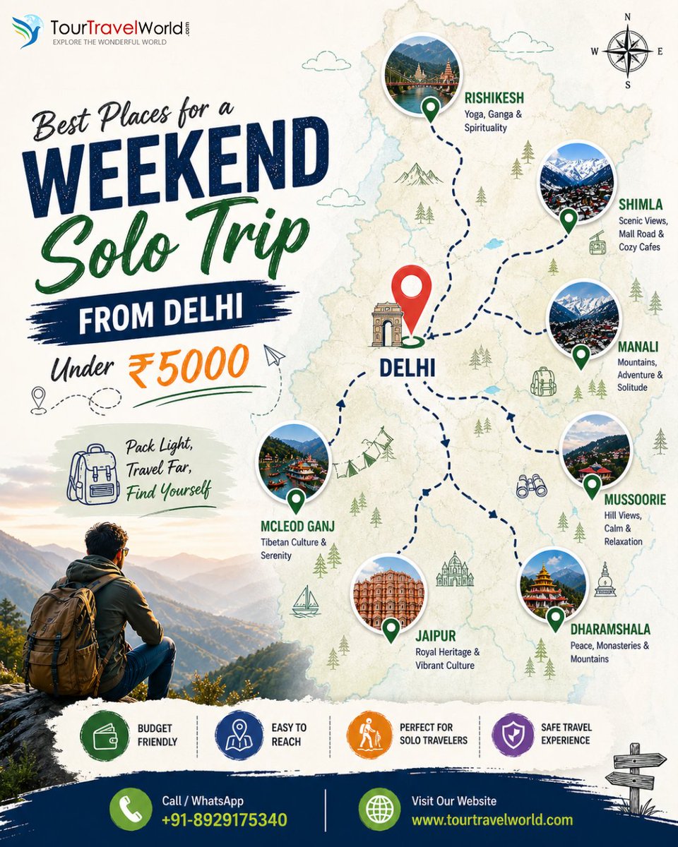TravelWorld_'s tweet image. 🧭 Best Places for a Weekend Solo Trip from Delhi ✨

Discover amazing destinations you can explore under ₹5000 🚀
Pack light. Travel far. Find yourself.

tourtravelworld.com/blog/weekend-s…

#WeekendGetaway #SoloTrip #TravelFromDelhi #BudgetTravel #ExploreIndia #TravelMore #WanderlustIndia