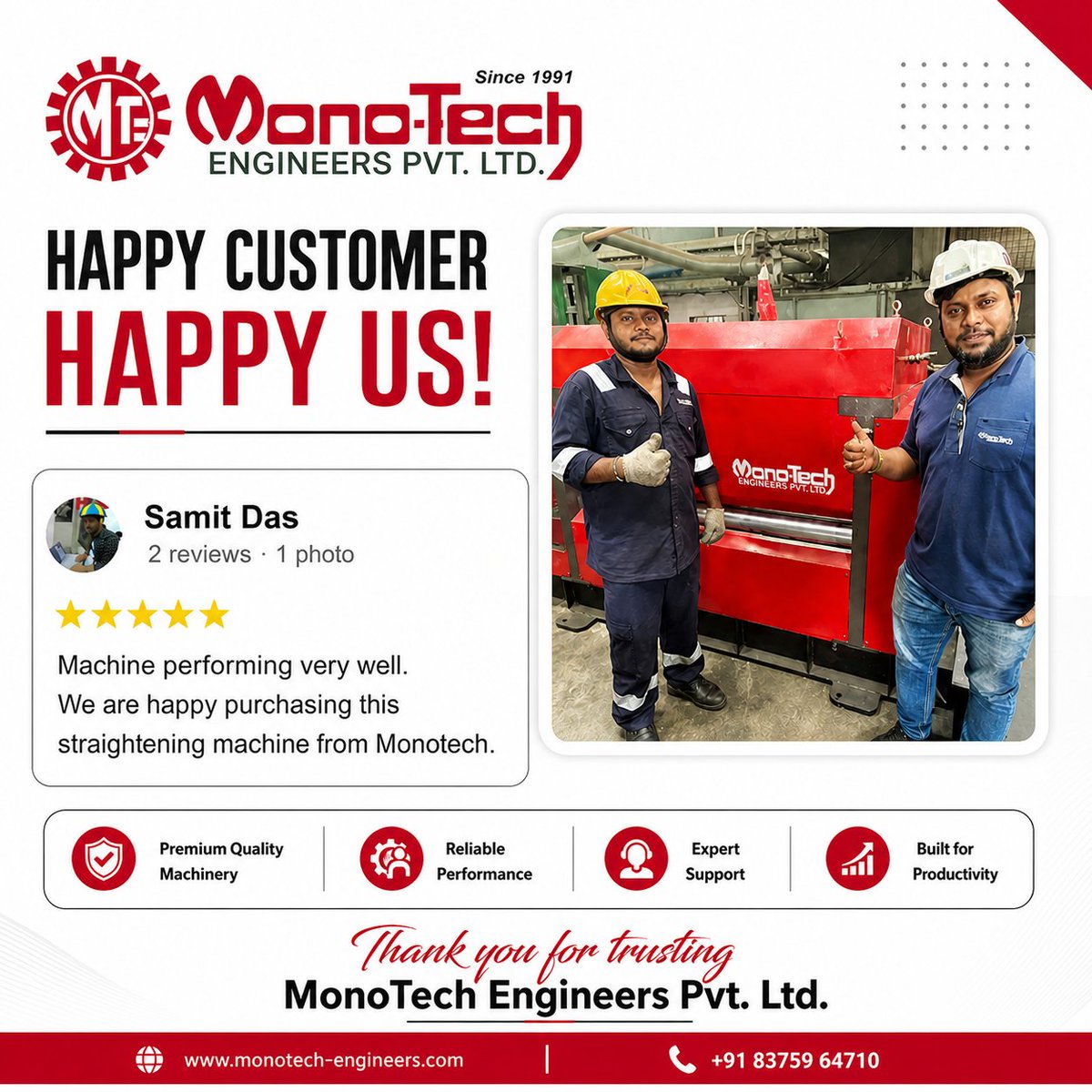 AdsMonotec17332's tweet image. When machines perform, customers trust. 💯

Proud to deliver high-performance straightening machines that drive real results.

Another happy customer, another milestone! 🚀

#IndustrialMachinery #B2B #PrecisionEngineering #CustomerSatisfaction