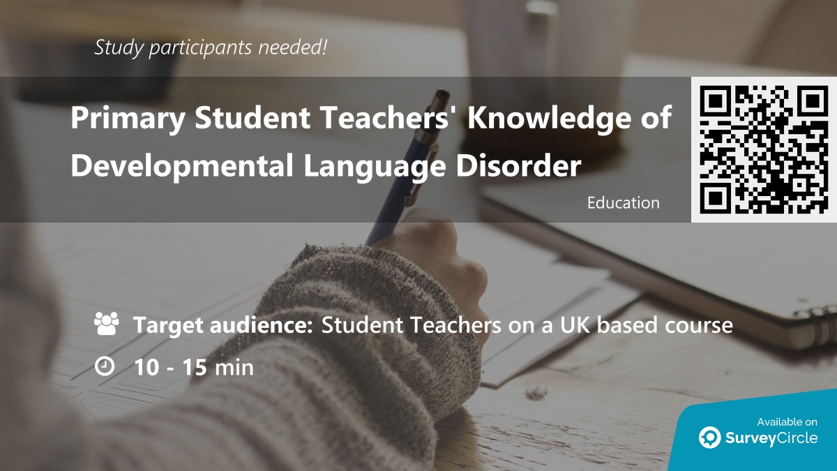 daily_research's tweet photo. Participants needed for online survey!

Topic: "Primary Student Teachers' Knowledge of Developmental Language Disorder" via @SurveyCircle

#StudentTeachers #DevelopmentalLanguageDisorder #PrimaryEducation #survey #surveycircle https://t.co/0wpomLNe31
