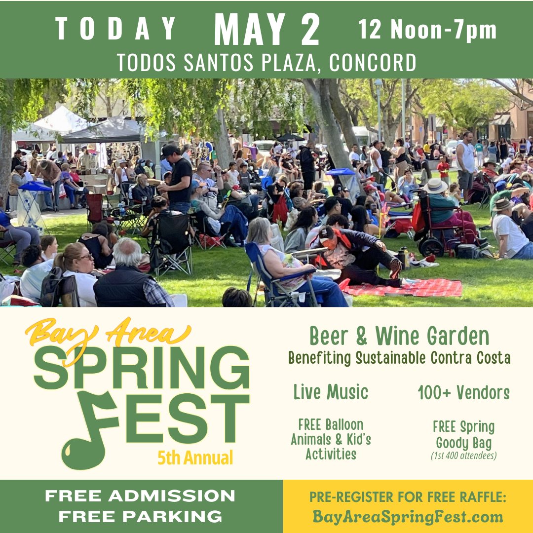 BayAreaKidFest's tweet photo. FREE Bay Area SpringFest is TODAY at Todos Santos Plaza in Concord. Open noon-7pm. Music (3 bands), Beer &amp; Wine Garden benefits Sustainable Contra Costa,  100 vendors, eclectic food, free kid's activities. Pre-register to get FREE $2 Spring Buck: https://t.co/4N19gWfsl6 https://t.co/oP8Cm6gGNj