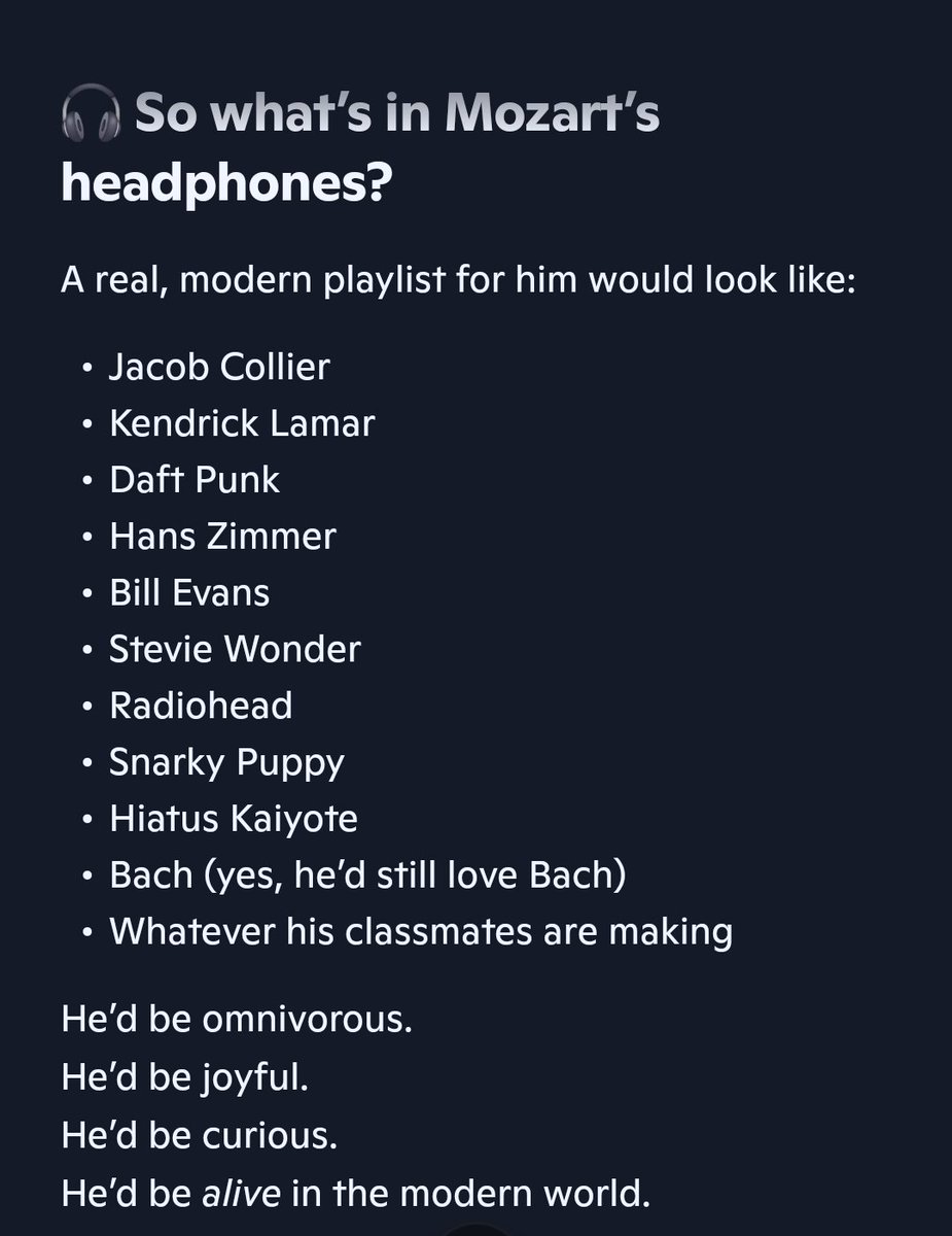 GmanMU09's tweet image. Sounds about right, no doubt.
Put a 20 yr old Mozart in his prime in the USA now #Mozart #KendrickLamar #DaftPunk #JacobCollier