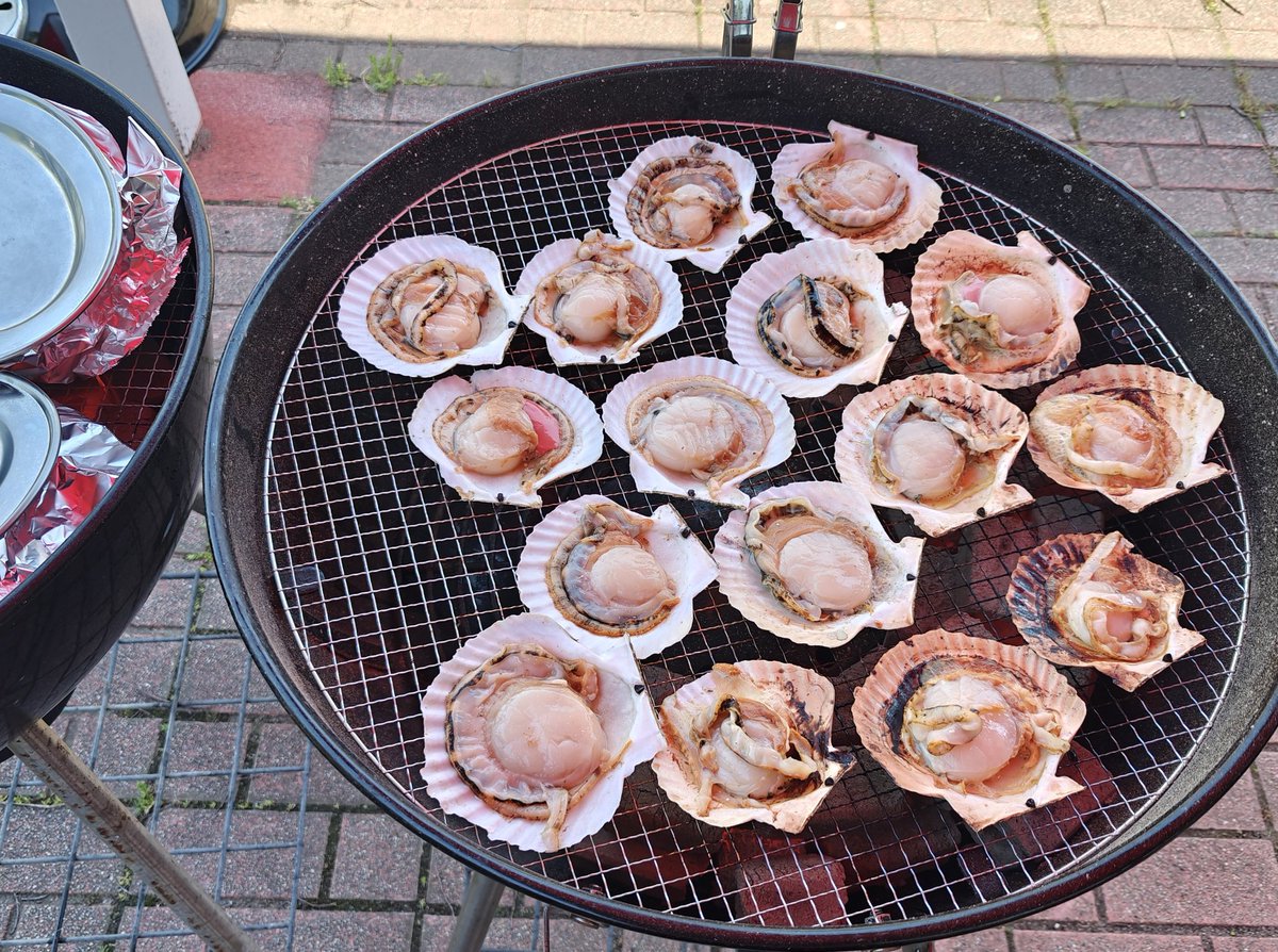 Volvic_1L's tweet photo. お昼はBBQ🥩
ホタテが激ウマでした😋 https://t.co/sXeuL7eukK