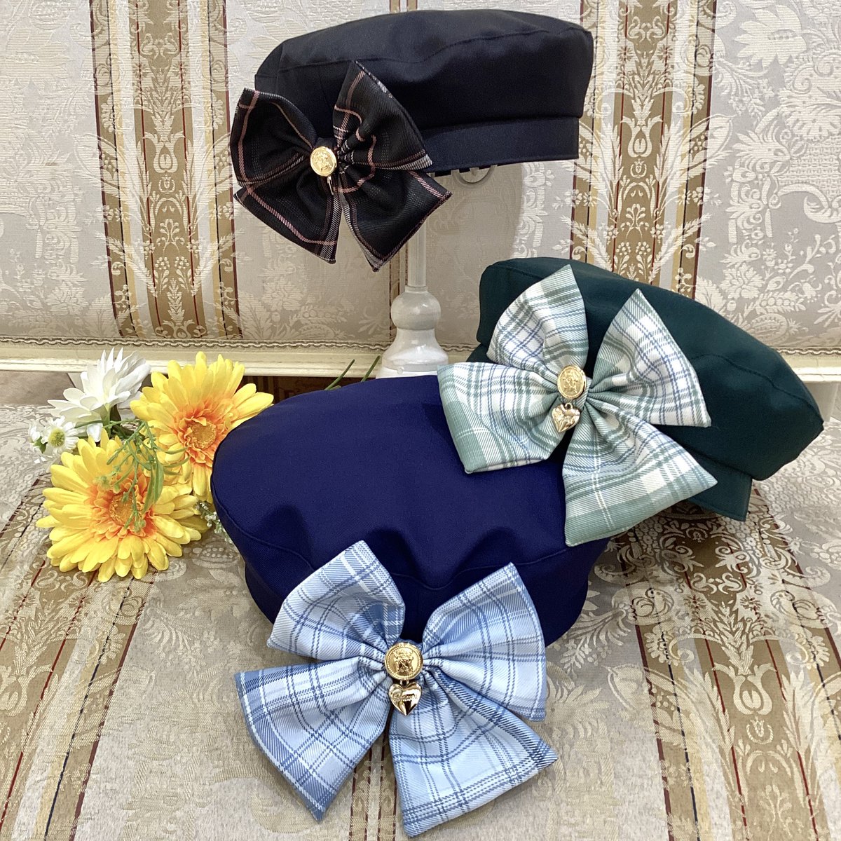 New Chouchou Check ベレー帽 ネイビー/グリーン/ブラック ¥6,985