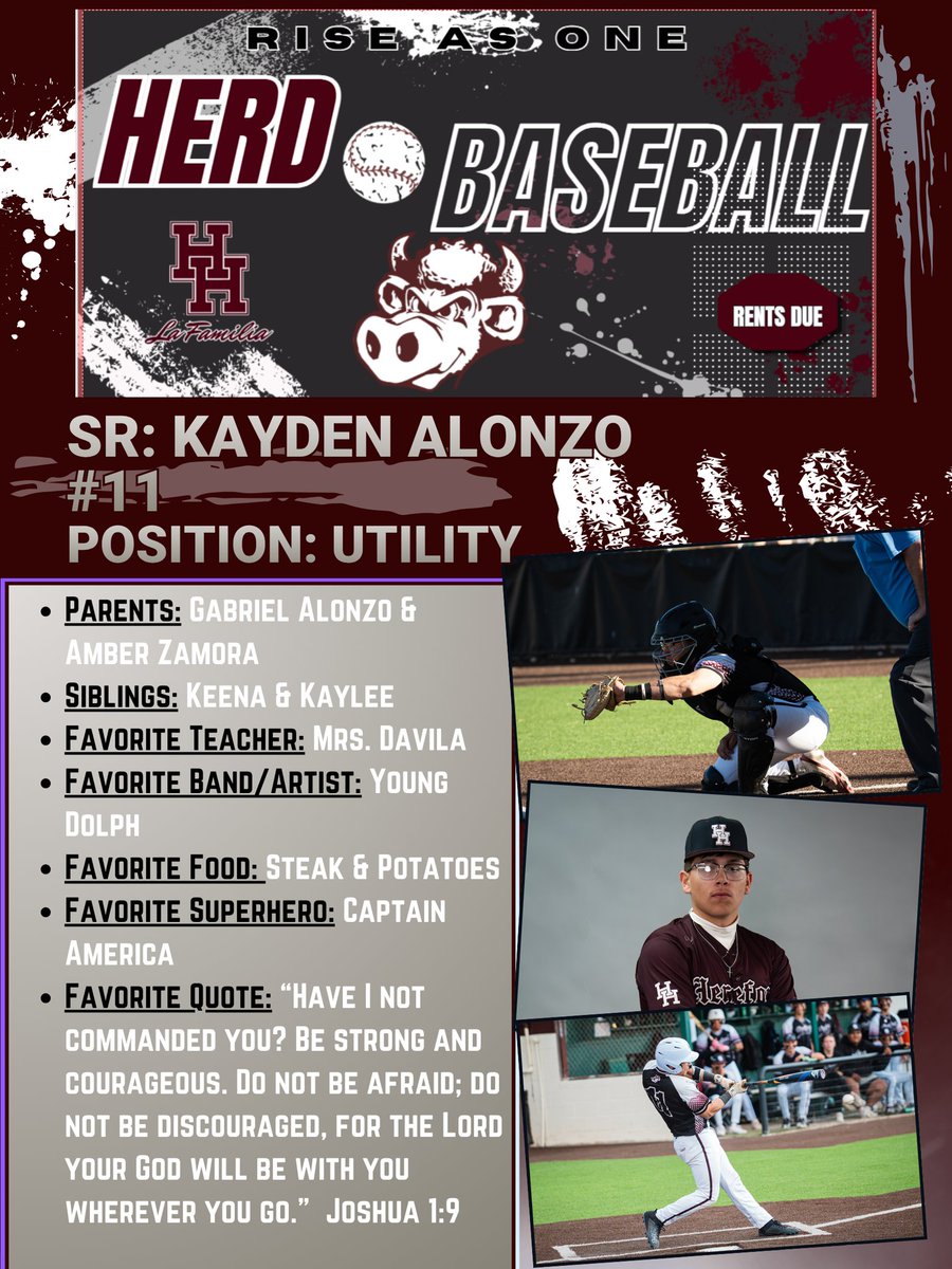 BaseballHerd's tweet photo. Kayden "Guero" Alonzo has been a two year starter for the Herd. This year Kayden has pitched, caught, played 3rd base and short stop. Top 4 in batting average &amp; RBI'S. 
Kayden will play football at OPSU in the fall.
#LaFamilia//#RentsDue//#HerdNation//#RiseAsOne https://t.co/PxirN6izgF