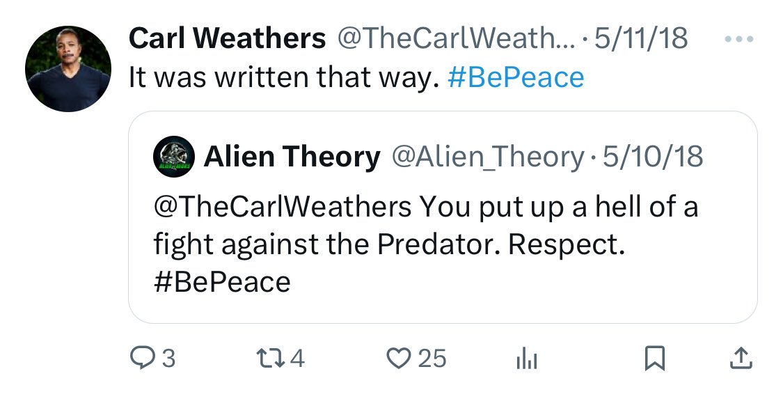 Alien_Theory's tweet photo. I will always cherish this small interaction we had on twitter lol, good sport to my nonsense. #BePeace https://t.co/TsKxwqCfz8