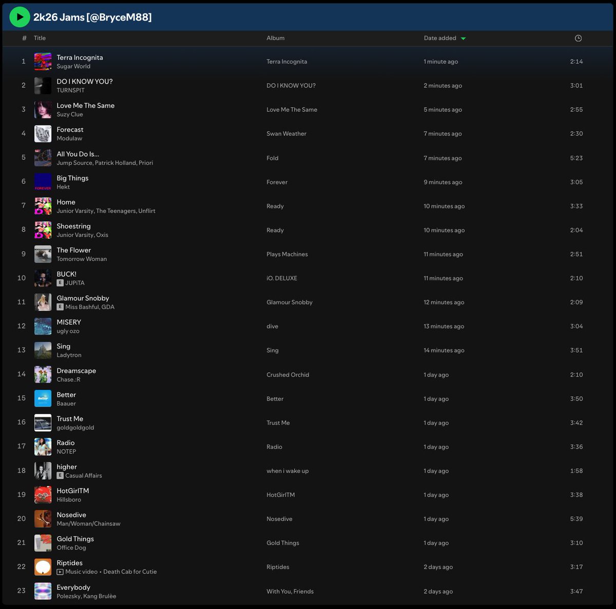 BryceM88's tweet photo. 2k26 Jams is updated—46-track update

ft. Sir Michael Rocks x Skooda Chose, Hekt x Smerz, u.r.trax x Petit, Gmac Cash, Quiet Light, shinyhunt, MK Juno, DJ Q, goldgoldgold, Ladytron, NOTEP, Junior Varsity, Suzy Clue, Sugar World, TURNSPIT, Baauer, et al.

https://t.co/KMkrC968WB https://t.co/kbkBH0zBz8