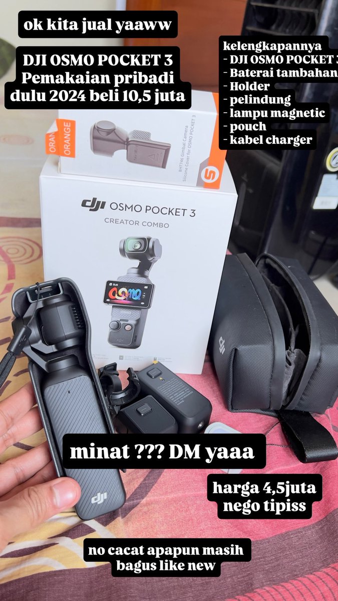 ikhsanzans's tweet photo. dijual DJI OSMO POCKET 3 
Bekas pemakaian pribadi
no cacat like new. 
2024 beli 10,5 juta
gue jual 4,5 juta aja nego tipis yaa https://t.co/IJXePmYrEk