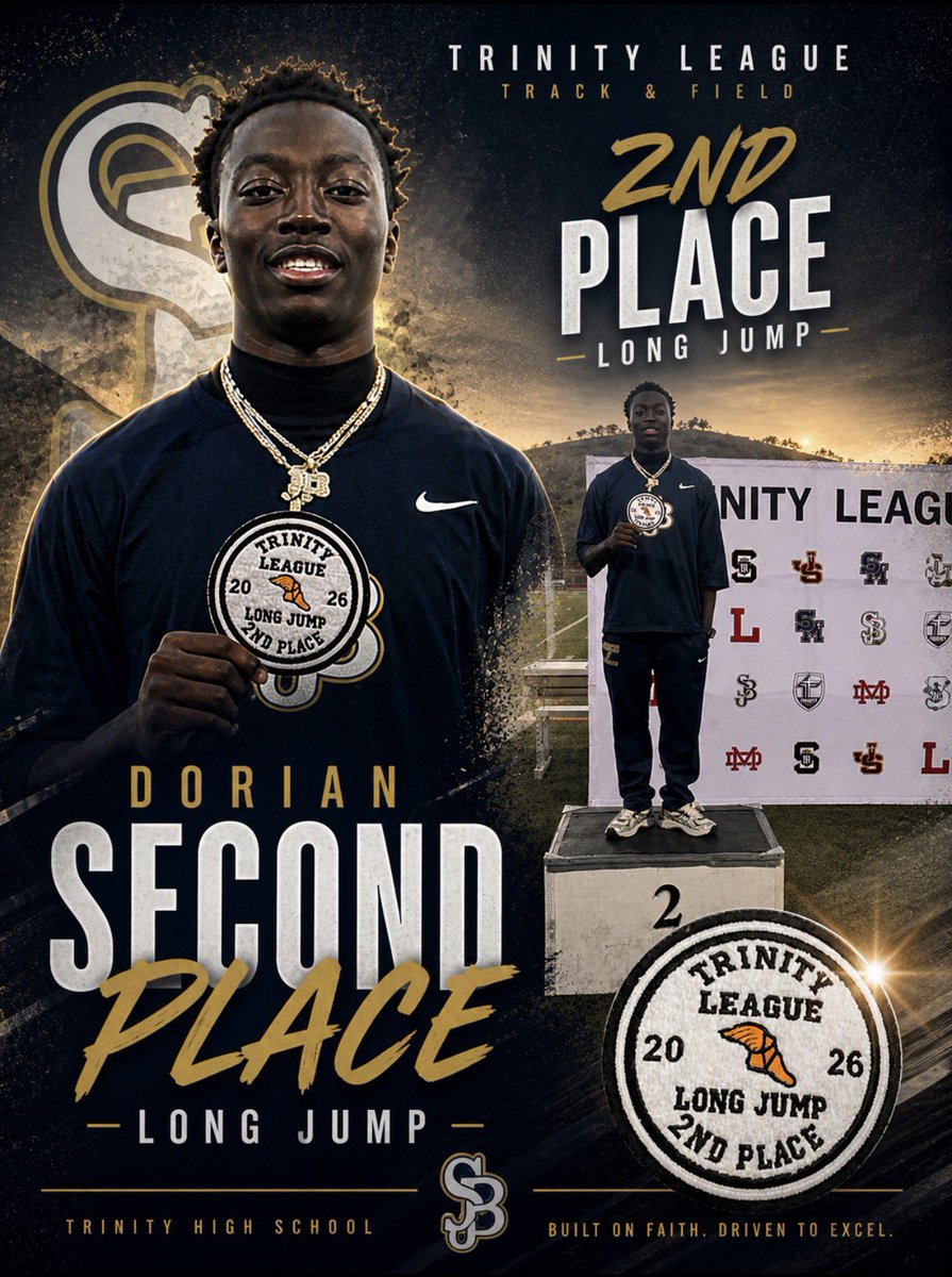 DorianLaw27's tweet photo. Trinity League Championships . Earned, not given.  2nd place in the long jump… and just getting started. CIF up next. #iamD3 @boscofootball @sjbathletics https://t.co/wk0YtzeEAk