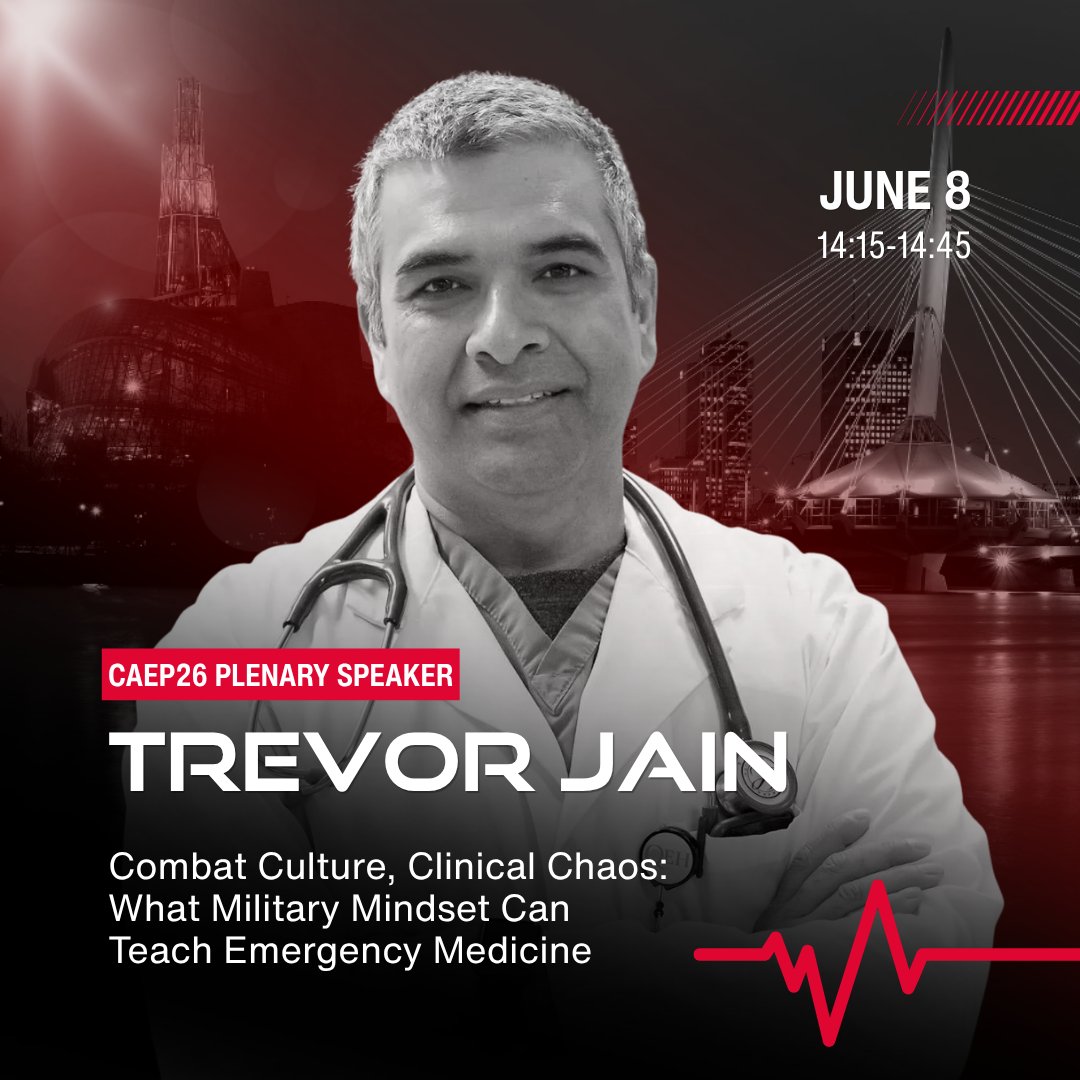 CAEPConference's tweet image. How can a military mindset enhance leadership, teamwork, and performance in #EmergencyMedicine?

Join Dr. Trevor Jain at #CAEP26 for his plenary: Combat Culture, Clinical Chaos.

🗓️ June 8 | 2:15–2:45 PM
🔗 caepconference.ca

#MilitaryMedicine #MedEd #DisasterMedicine
