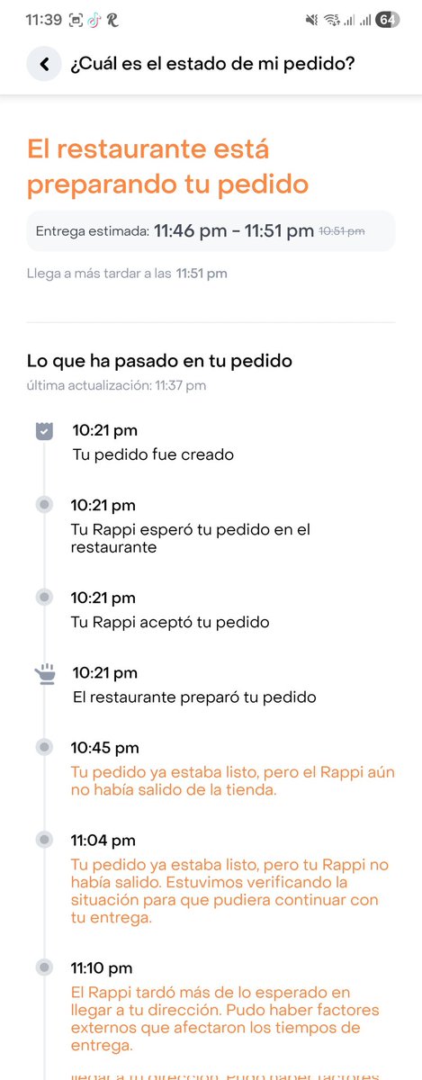arom95's tweet photo. @EcuadorRappi Pésimo servicio la orden fue creada a las 10:20pm y siendo las 11:37pm aun no entregan la orden, pido cancelación por que tiene mas de 1 hora el pedido y el chatbot es inútil!!! https://t.co/iJTClgNnzB