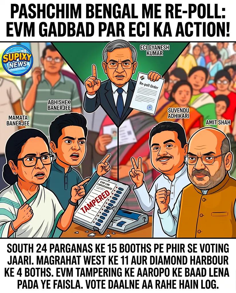 PujaGhoshTalks's tweet photo. West Bengal mein 15 booths par re-polling jaari hai, aur log bhi aa rahe hai apna vote wapas daalne ke liye. EVM tampering aur gadbadi ki complaints ke baad Election Commission ne Magrahat West aur Diamond Harbour ki in seats par phir se voting ka order diya. Yahi se Bhaipo.
#bjp https://t.co/oFc8qLUoSi
