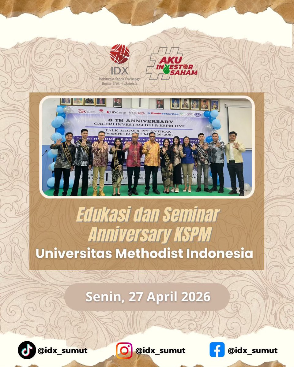 idx_sumut's tweet photo. Ahhooii Sobat IDX!! 🙌🏻

Rayakan growth dengan berbagi ilmu 💡🎉 Edukasi &amp; Seminar Anniversary KSPM UMI hadirkan insight pasar modal &amp; strategi investasi bagi generasi muda 🚀

#IDX #IDXSumut #YukInvestasi https://t.co/diiIlFe3oU