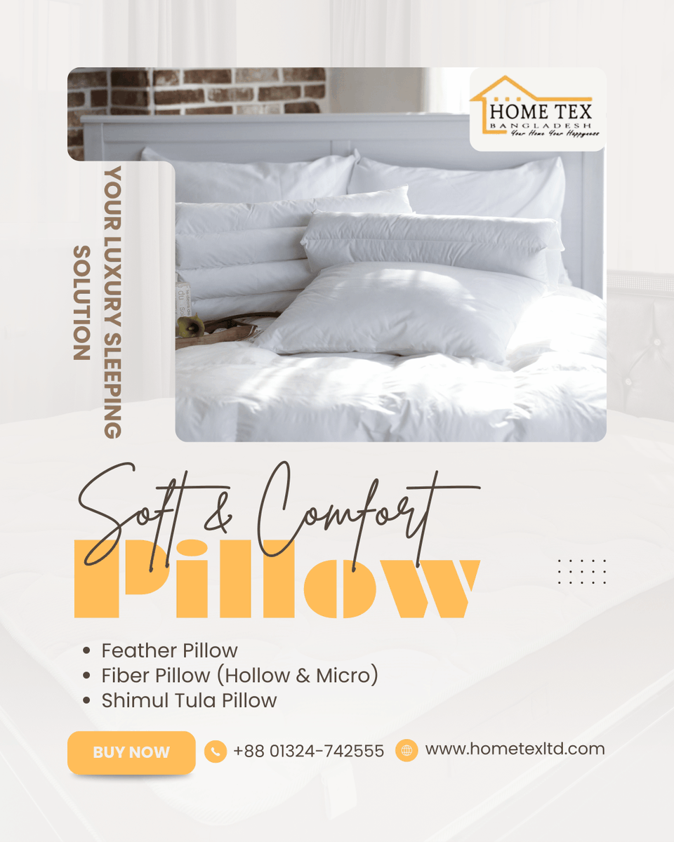 Hometexltd's tweet image. ঝটপট ঘুমের আরাম নিশ্চিত করতে বেছে নিন Home Tex-এর প্রিমিয়াম পিলো কালেকশন! 💤

✅ উন্নত মানের ফেব্রিক ও লাক্সারি ফিলিং
✅ দীর্ঘস্থায়ী কোমলতা ও আরাম
✅ প্রিমিয়াম ফিনিশিং

🛒 অর্ডার করুন: hometexltd.com/category/pillo…

#HomeTexBangladesh #Pillow #HomeDecorBD #SleepComfort #Dhaka