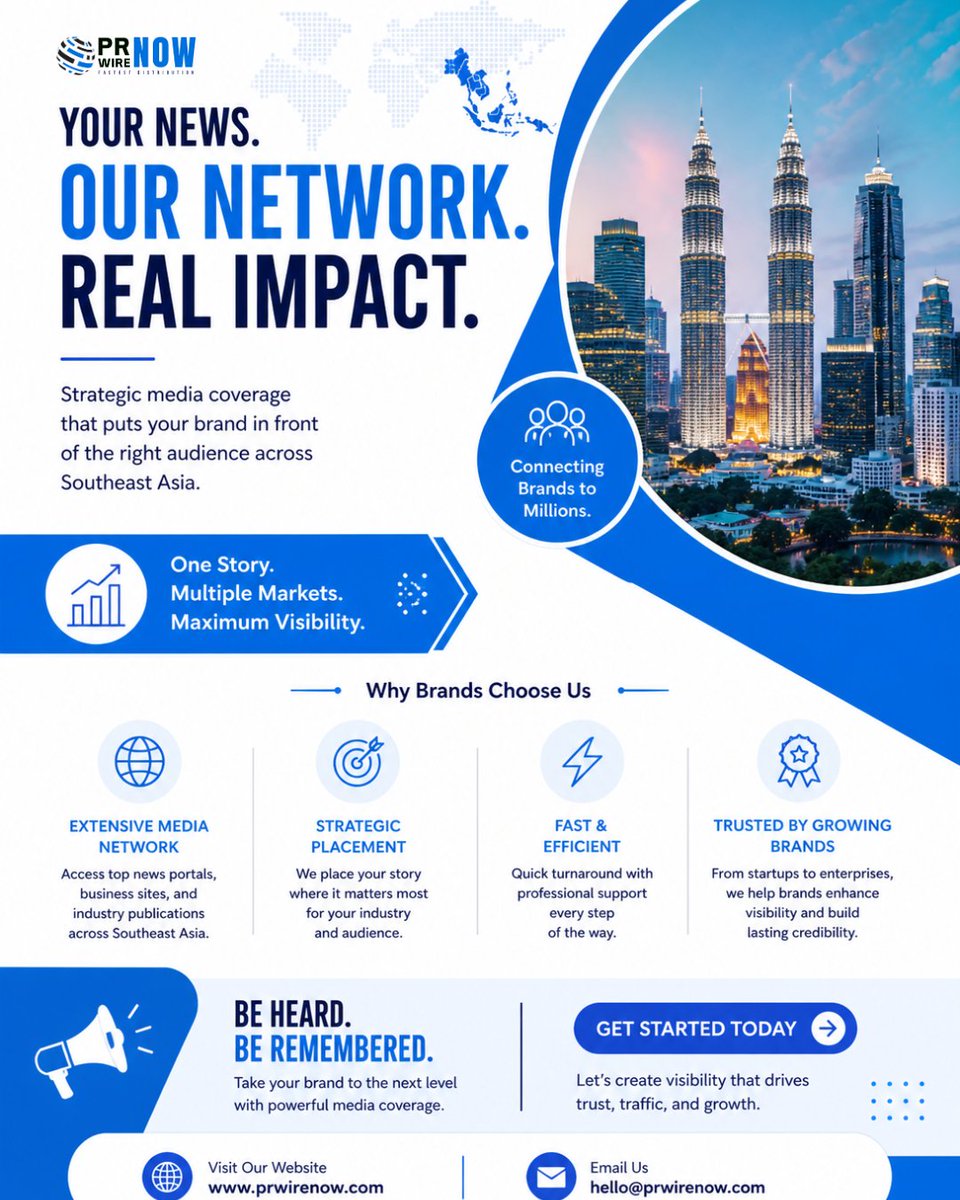 FastestPress's tweet image. Ready to get your story noticed across Southeast Asia? 🌏
We help your brand reach the right audience, at the right time.
Simple, fast, and built for real impact. 
Start your journey today: prwirenow.com

#PRDistribution #BrandVisibility #MediaCoverage #SoutheastAsia