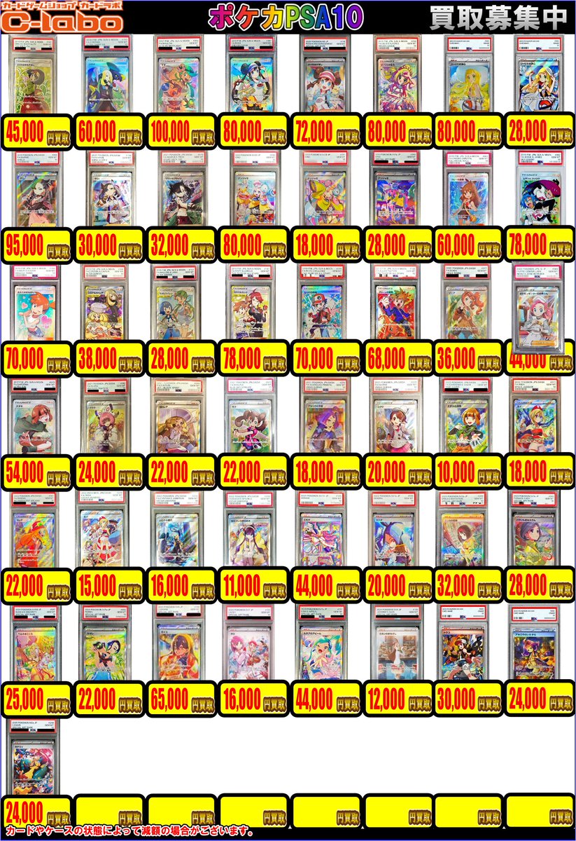 sendai_labo's tweet image. 【ポケカ鑑定品 買取中‼️】

PSA鑑定品の買取POPを更新しました✨

「これいくらになるかな？」という査定だけでも大歓迎！
プロのスタッフが迅速に査定いたします⚡️

皆さまのご来店、お待ちしております🤗🌈

#ポケカ #PSA10 #高価買取