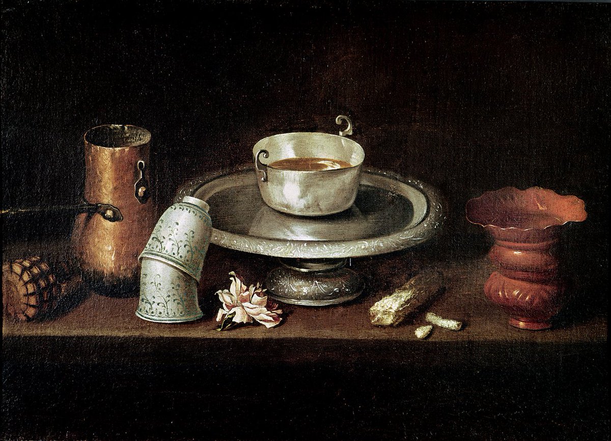 opaidoroberto's tweet image. #Kunst am Sonnabend.

Der Sohn wurde vom berühmten Vater Francisco im Malen von (insbesondere) Stilleben unterrichtet.

Juan de Zurbarán. Naturaleza muerta con un tazón de chocolate / Desayuno con chocolate. ca. 1640. #art #painting #baroque #barock