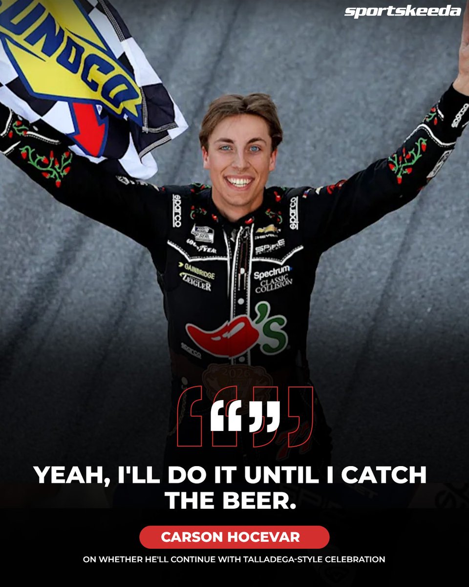 NASCARatSK's tweet image. Carson Hocevar chasing that beer moment 🍺🔥

via - Jeff Gluck

#CarsonHocevar #Talladega #NASCAR #texas