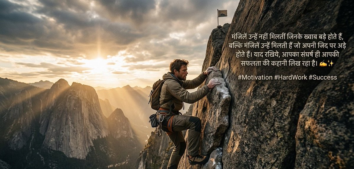 rutvika_meena's tweet image. मंजिलें उन्हें नहीं मिलतीं जिनके ख्वाब बड़े होते हैं, बल्कि मंजिलें उन्हें मिलती हैं जो अपनी जिद पर अड़े होते हैं। याद रखिये, आपका संघर्ष ही आपकी सफलता की कहानी लिख रहा है। ✍️✨"
​#Motivation #HardWork #Success
