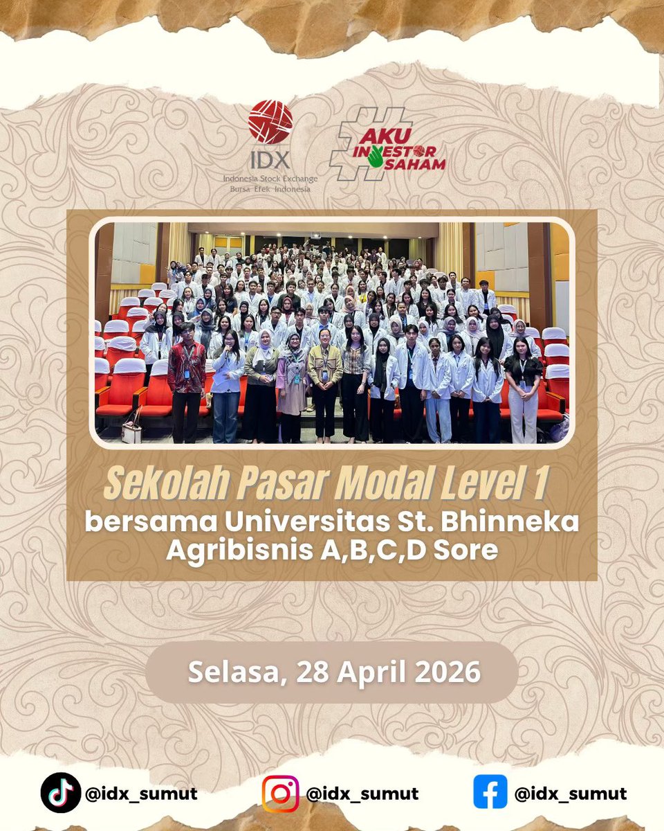 idx_sumut's tweet photo. Ahhooii Sobat IDX!! 🙌🏻

Mulai investasi dari sekarang 💡📊 SPM Level 1 ST Bhinneka bantu mahasiswa kenal pasar modal &amp; langkah awal investasi yang mudah 🚀

#IDX #IDXSumut #YukInvestasi https://t.co/FxMaYzAXMm