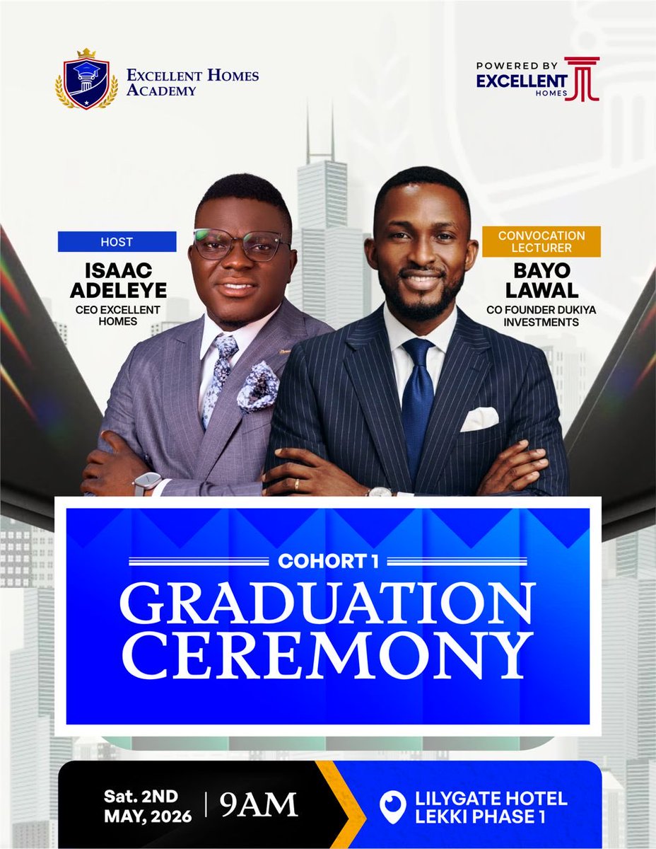 MrExcellent12's tweet photo. The first graduation ceremony of Excellent Homes Academy , a subsidiary of @Excellenthomess  holds today and honored to have Mr Bayo Lawal , co - founder Dukiya investment as our pioneer convocation lecturer. https://t.co/I6qCanbcTM