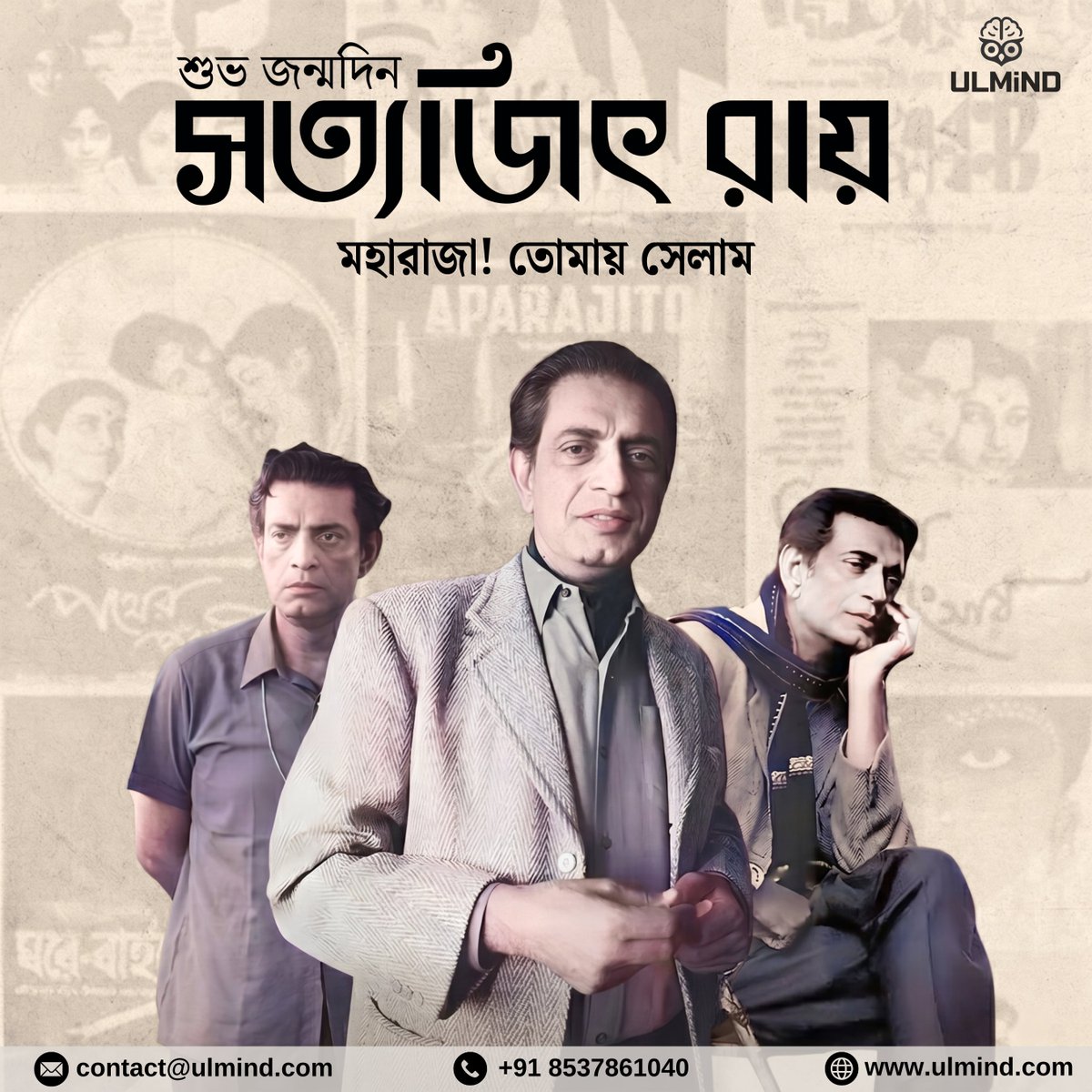 ULMINDOfficial's tweet photo. 🎬 শুভ জন্মদিন সত্যজিৎ রায় | Remembering the Maestro, Satyajit Ray! ✨
মহারাজা! তোমায় সেলাম 🙏
🚀 Need a website,App,software,or design?
🌐 https://t.co/JYn484bRRS
📞+91 8537861040
📧 contact@ulmind.com
#SatyajitRay #HappyBirthdaySatyajitRay #IndianCinema #Tollywood #ULMIND https://t.co/81KyStMK5k