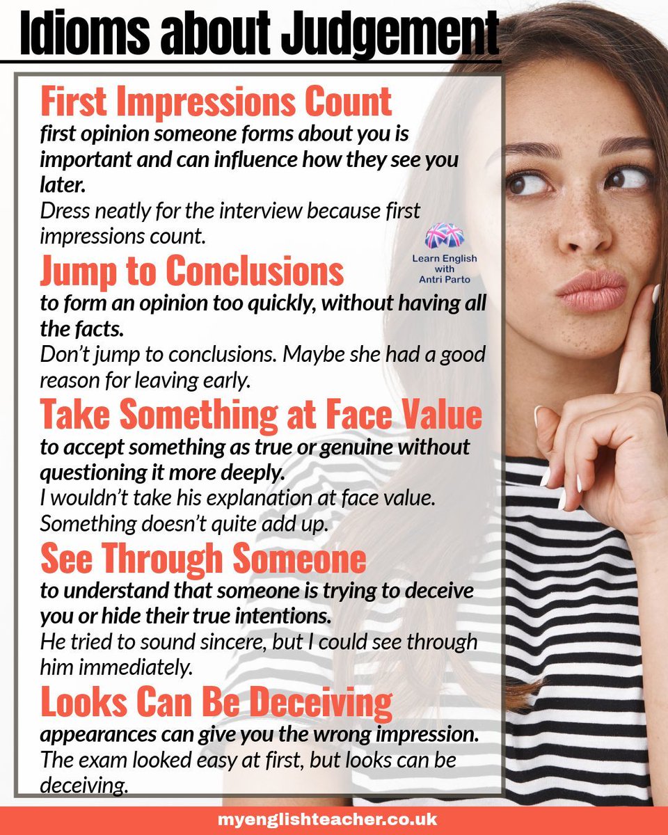 MyLinguaAcademy's tweet image. Learn idioms about judgement
#learnenglish