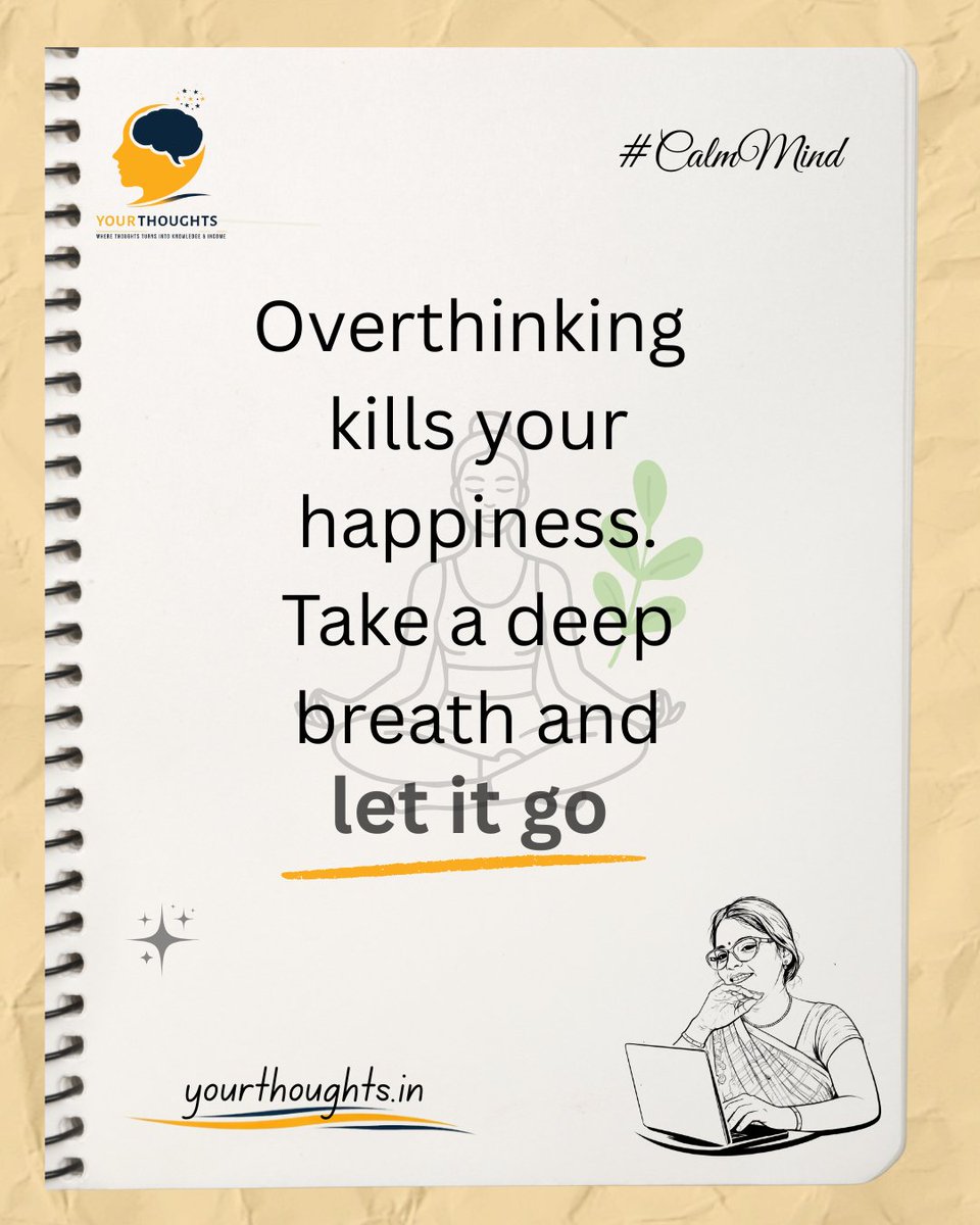 educationbuz4's tweet image. Let it go. 🧘‍♀️
Overthinking kills your happiness.
Take a deep breath… and let it go 🌿
🔗 yourthoughts.in/blogs/

Follow us to Turn Your Thoughts into Knowledge &amp;amp; Income
#LetItGo #CalmMind #Overthinking