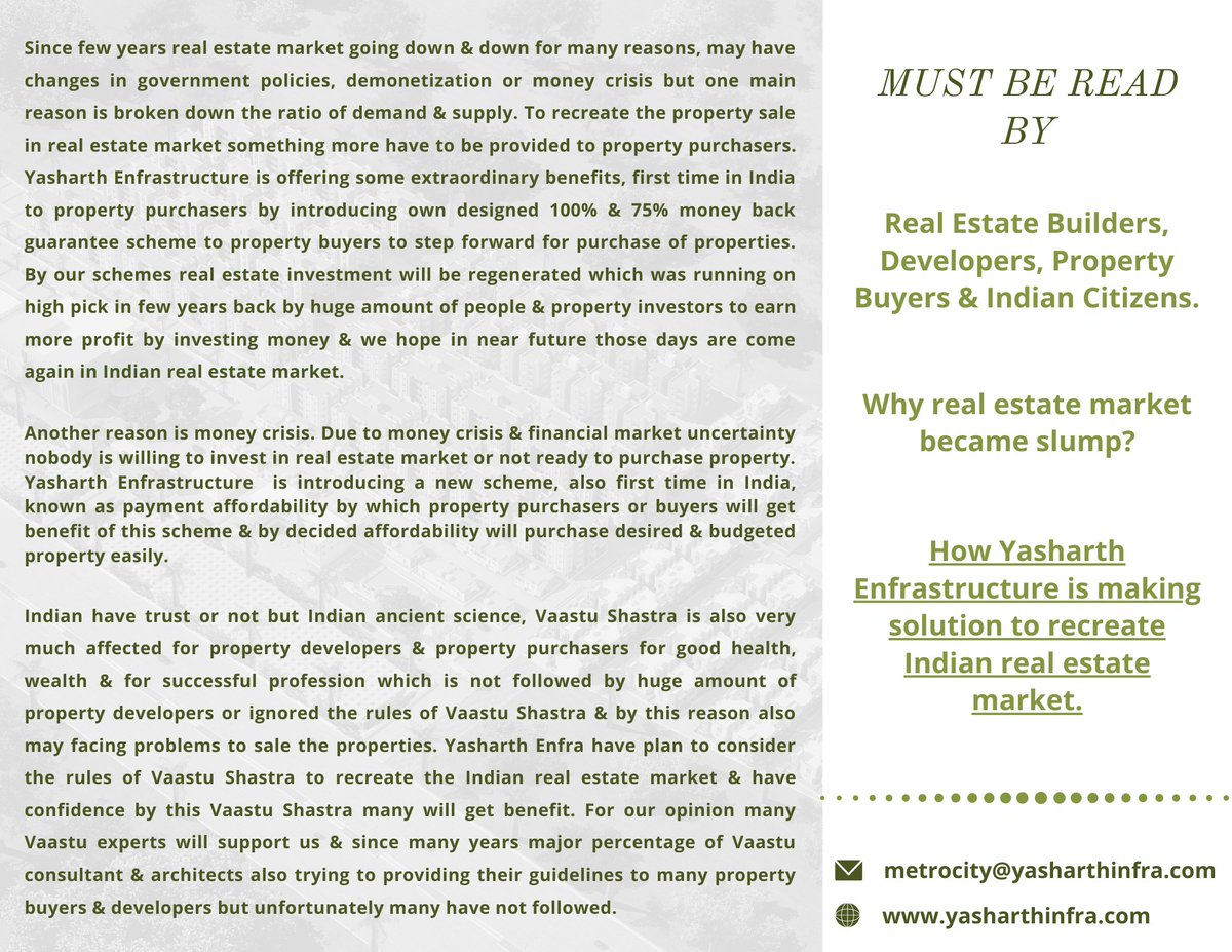 Yasharthin's tweet image. #realestatemarket
#uniqueschemes
#confusion
#clarification
#mustberead
For better understanding, just go through our website : yasharthinfra.com