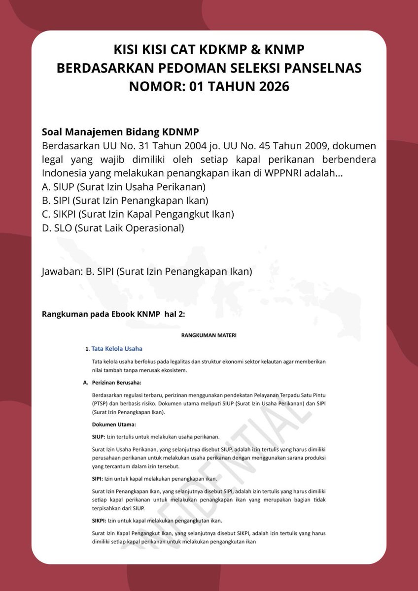cvmakeid's tweet photo. Rangkuman Belajar berdasarkan Kisi Kisi KDKMP/KNMP Koperasi Desad Merah Putih Panselnas 2026
Sudah termasuk tes kognitif + manajemen bidang KDKMP / KNMP

Only 20k akses seumur hidup

yang mau download disini 
https://t.co/CjzOTVfItt

#knmp #kdkmp https://t.co/PJUQ55reFM