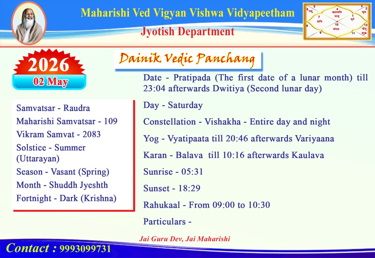 maharishi_media's tweet photo. Dainik Vedic Panchang 02-May-2026
Read more- https://t.co/18NWNjg8m1
#Dainik_Panchang #todaypanchang2026 https://t.co/M1Nf8HJOrD