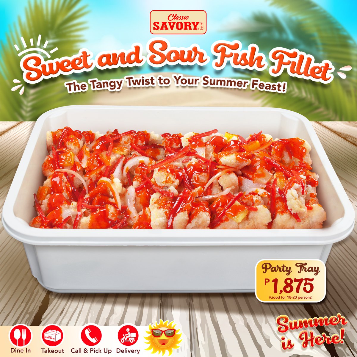 classicsavory's tweet photo. Sizzle through summer with good vibes and great bites! Dig into our crave-worthy Sweet and Sour Fish Fillet Party Tray!

#ClassicSavory #CelebrateSarap #SavorySunday #SummerIsHere https://t.co/1QR587QPUH