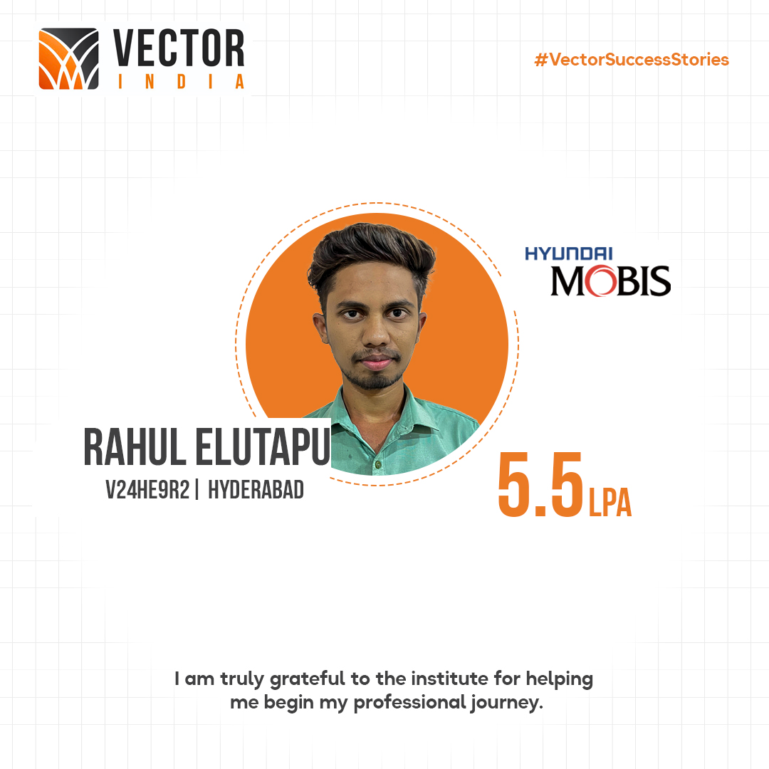 Vector_India's tweet image. From classroom to career Rahul Elutapu (Hyderabad) placed at Hyundai Mobis with 5.5 LPA! Skills. Consistency. Right guidance.
Your turn next
#VectorIndia #SuccessStories #Placements #EmbeddedSystems #Hyderabad #TechCareers #ece #eee