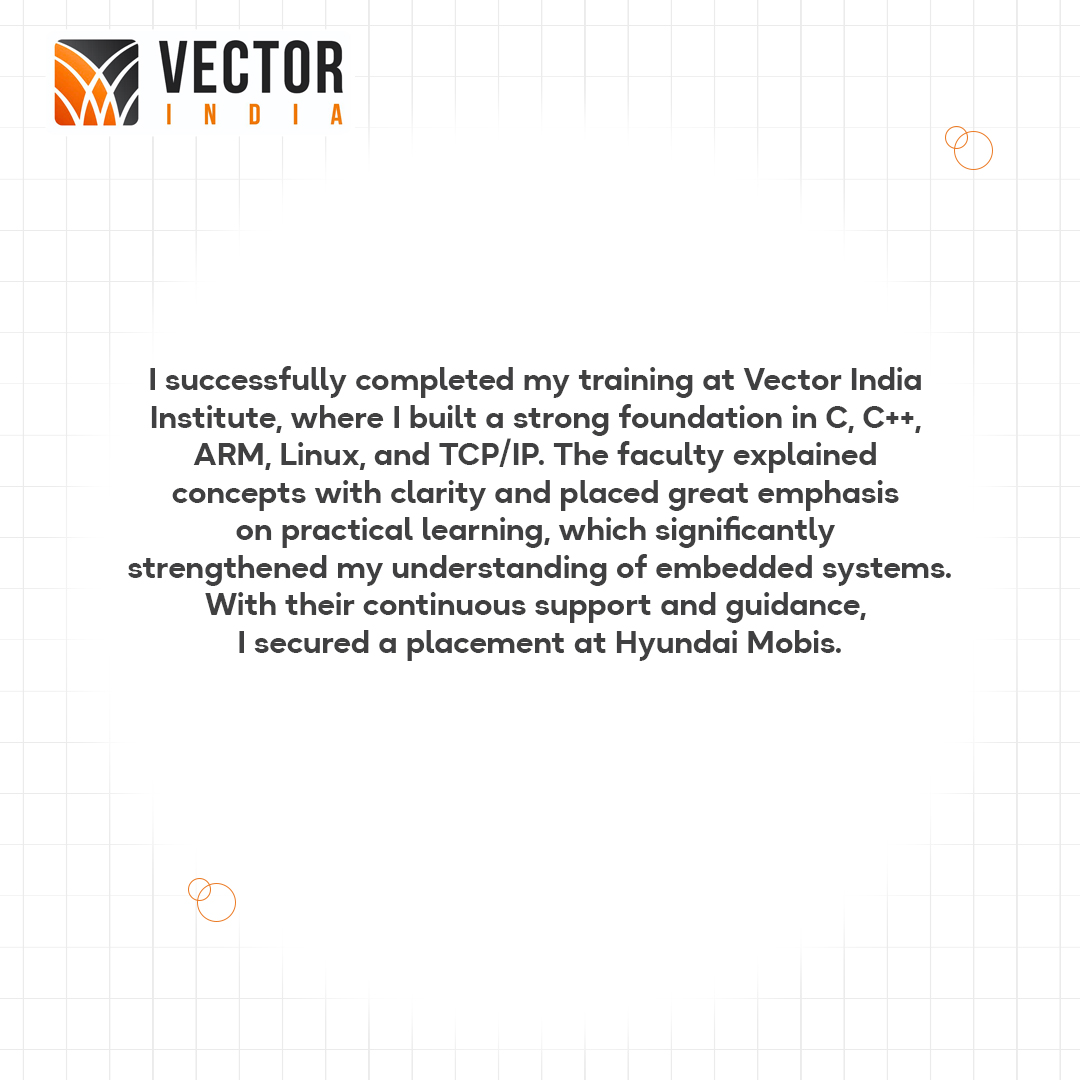 Vector_India's tweet image. From classroom to career Rahul Elutapu (Hyderabad) placed at Hyundai Mobis with 5.5 LPA! Skills. Consistency. Right guidance.
Your turn next
#VectorIndia #SuccessStories #Placements #EmbeddedSystems #Hyderabad #TechCareers #ece #eee