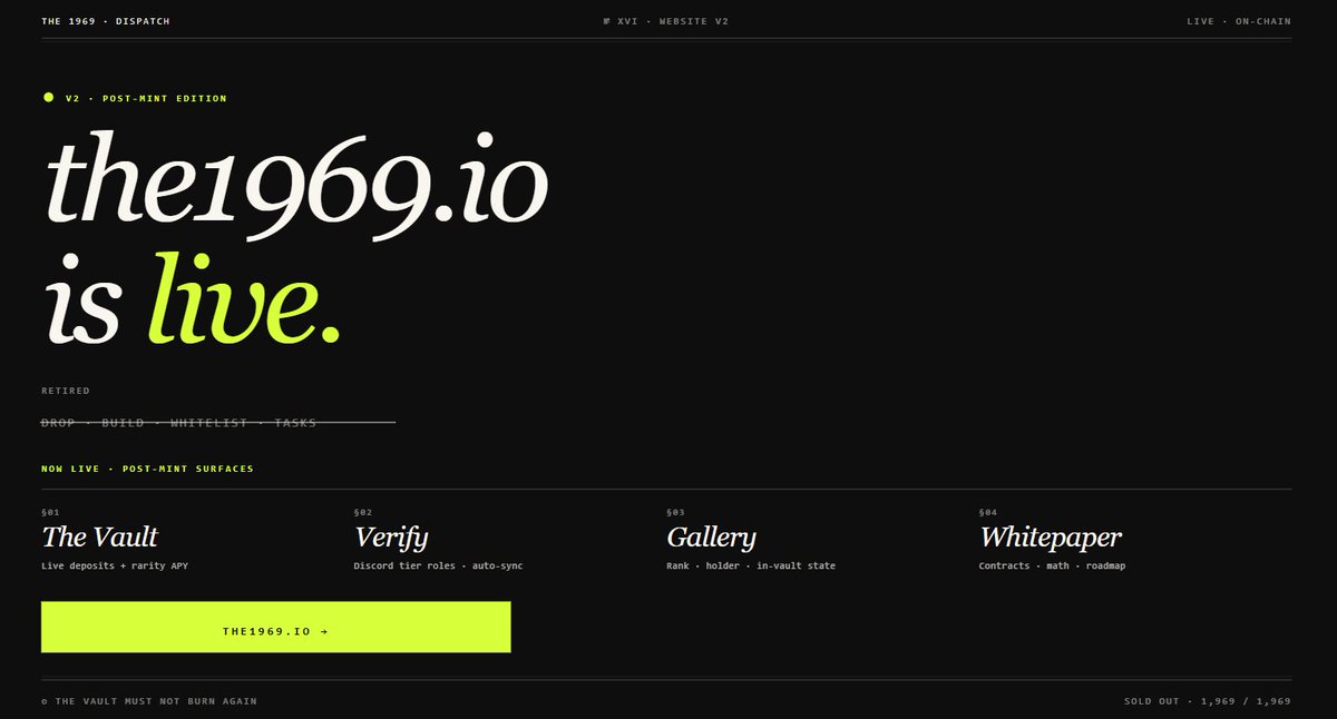 the1969.io v2 

Post-mint redesign live.