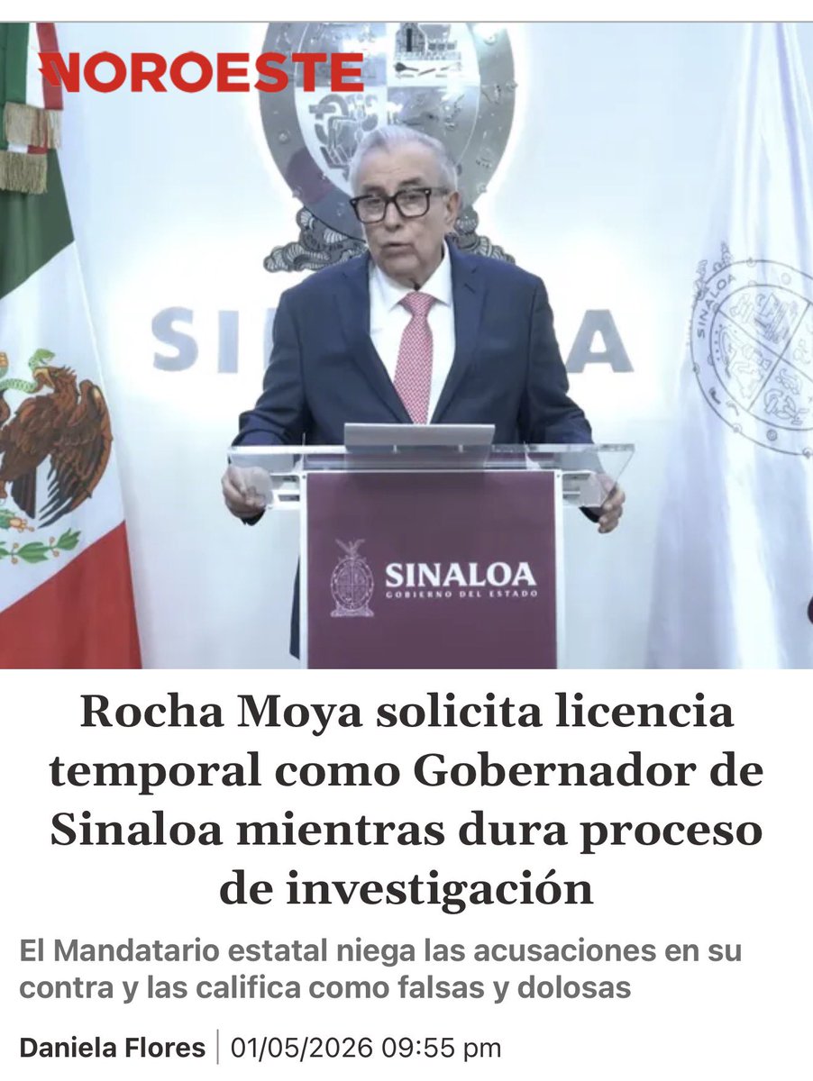 Histórico. <a href="/rochamoya_/">Rubén Rocha Moya</a> _ solicita licencia temporal como Gobernador de Sinaloa mientras dura proceso de investigación en su contra.

Califica de falsas y dolosas las acusaciones en su contra.

noroeste.com.mx/culiacan/rocha…