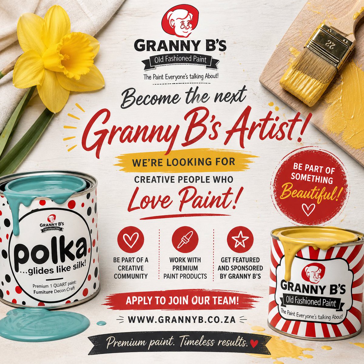 GrannyB_Paint's tweet image. We’re recruiting furniture flippers and crafters to become the next Granny B’s Artists.

Work with a brand built on quality, creativity and real results.

Email: info@grannyb.co.za

include an overview of your work, social media presence

#paint #diy #influencer