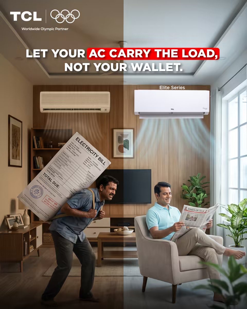 tcl_india's tweet photo. Heavy bills weighing you down? 💸
Switch to smarter cooling ❄
Let your TCL AC carry the load, not your wallet ✨
#airconditioner #tclac #energysaving #inverterac #reelsindia
(energy saving AC India, low electricity consumption AC, inverter AC benefits, reduce electricity bill, smart cooling solution)