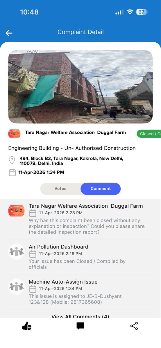TNWA_DF's tweet photo. @MCD_Delhi @DC_NGZMCD This complaint was closed within 10 mins by JE (B) Najafgarh zone without any inspection or action. WHY? He is not picking up the phone to share the reason or update. Kindly share the detailed action taken report for the sake of TRANSPARENCY. 

@gupta_rekha is this kind of transparency you usually mention in ur posts?

@LtGovDelhi could you please intervene here to ensure transparency?

#Accountability #corruption #delhicoloniesregularised #Delhi #trending #NewsReport #Transparency