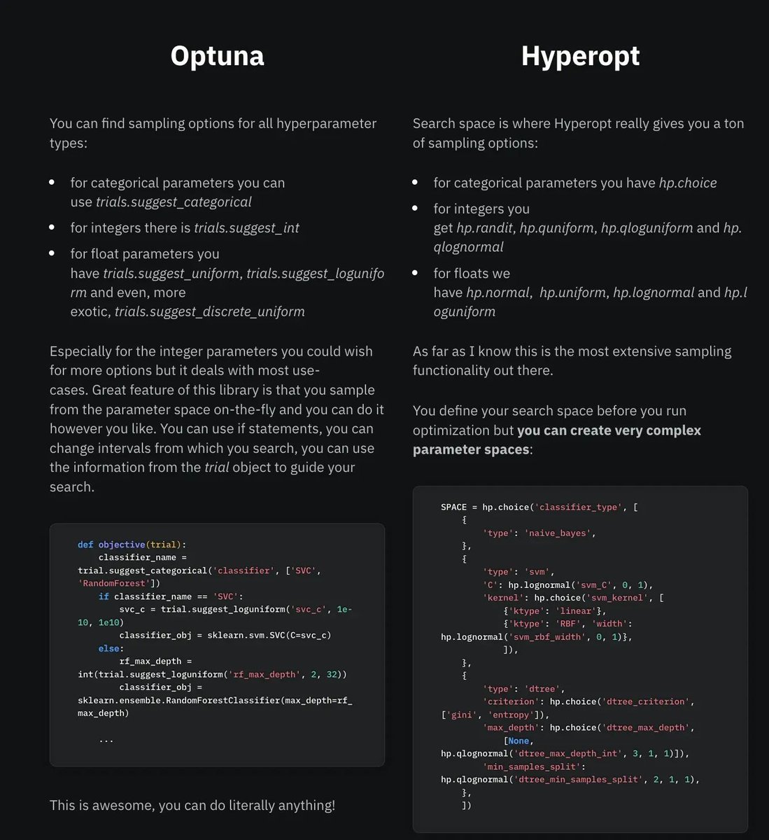 gp_pulipaka's tweet image. Hyperparameter Tuning Based on Bayesian Optimization. #BigData #Analytics #DataScience #AI #MachineLearning #IoT #IIoT #Python #RStats  #JavaScript #ReactJS #CloudComputing #Serverless #DataScientist #Linux #Programming #Coding #100DaysofCode 
geni.us/Hyperopt
