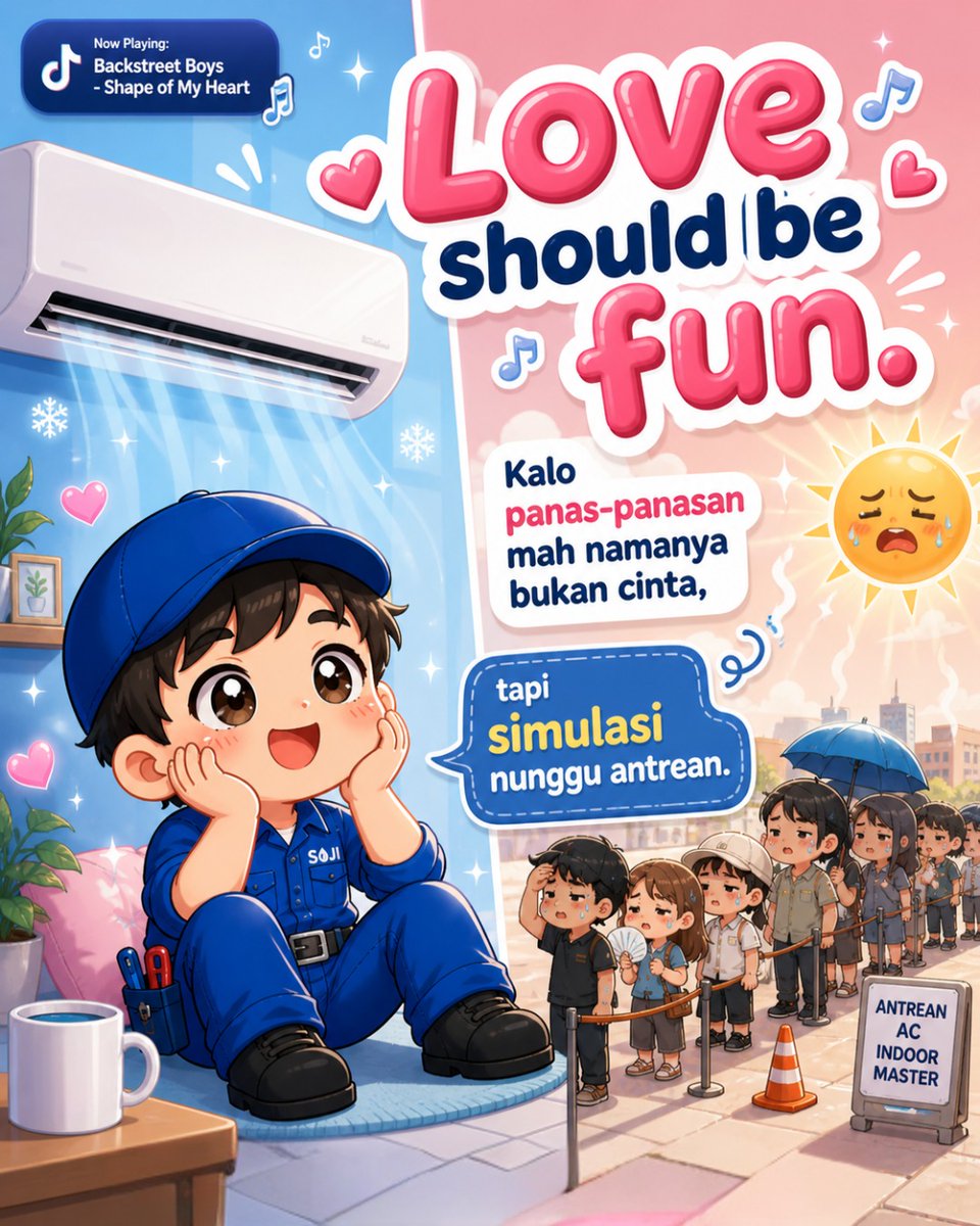 Soji_Pure's tweet photo. Love should be fun, bukan bikin gerah 😌❄️
Di dalam adem santai, di luar panas kayak lagi antre hidup...

Jangan tunggu sampai emosi ikut “overheat” 🔥
Yuk bikin rumah kamu jadi tempat paling nyaman!

💰 Harga: 65.000 / unit
📍 Area: Jabodetabek
📲 WA: 089699883361

Yuk booking sekarang sebelum ikut “simulasi nunggu antrean” 😆❄️

#jasa #cuciac #serviceac #loveshouldbefun #shapeofmyheart