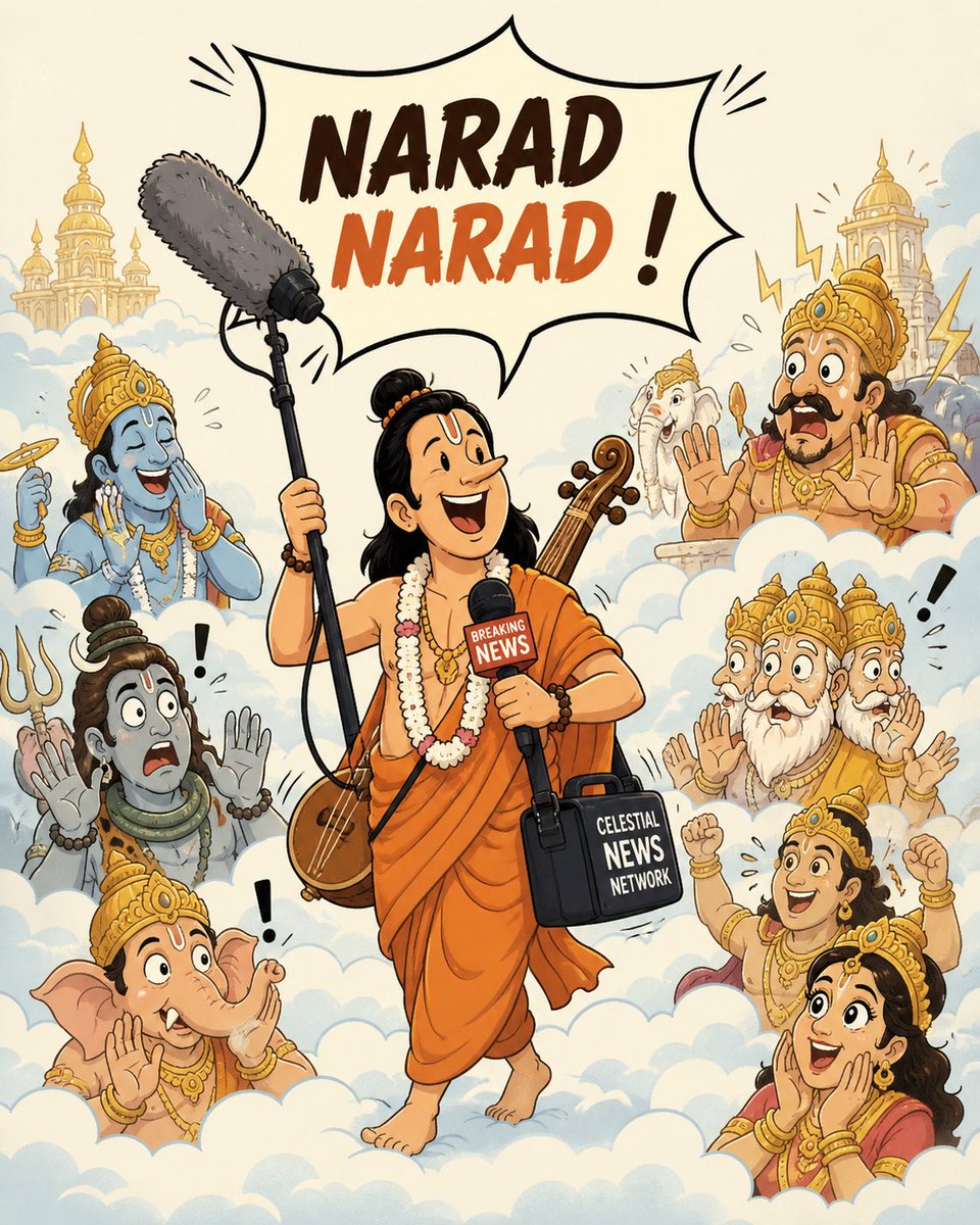 The guru of doctors is Charaka. The goddess of education is Saraswati. The deity of engineers is Vishwakarma. But who is the original guru of journalists? — Devarshi Narada.

Since childhood, I’ve grown up hearing “Narada, Narada.” Much later, I realized that Narada was actually