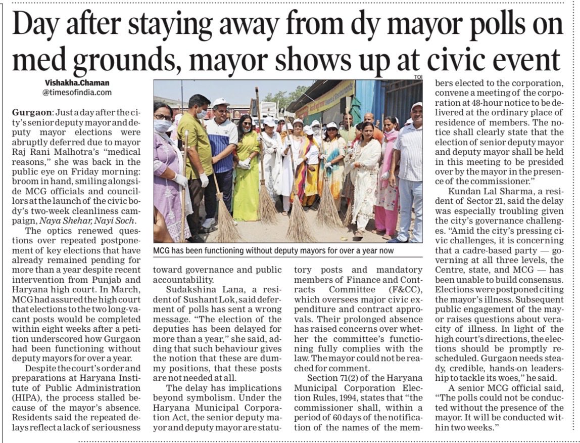 VishakhaKaulTOI's tweet photo. Day after staying away from deputy mayor polls on med grounds, #Gurgaon mayor shows up at civic event

Read more at: 

https://t.co/cThTENDs5j https://t.co/8VMUgDPGU6