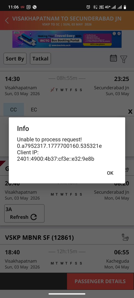 RameshAndDev's tweet image. @IRCTCofficial what is happening with #irctc , always getting this and unable to book the tickets. Pls let us know if any alternative app is developed for booking tickets by you. #worst #irctc #mobile #useless