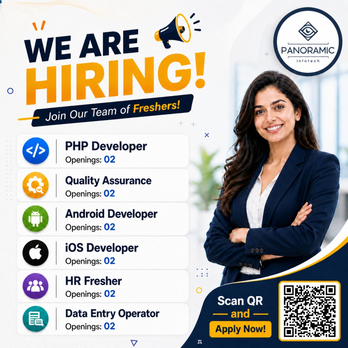 PanoramicInfot1's tweet image. We’re Hiring Freshers at Panoramic Infotech!

Kickstart your career in tech &amp;amp; beyond:
• PHP, QA, Android, iOS
• HR &amp;amp; Data Entry roles
Real projects | Mentorship | Growth-focused culture
Ready to learn &amp;amp; grow? 
desk.xceltec.com/job_apply_form…

#WeAreHiring #FreshersJobs #TechCareers