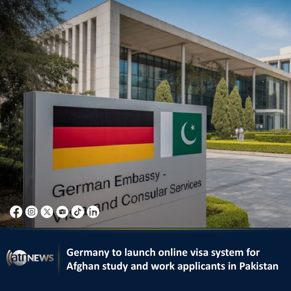 ArianaNews_'s tweet image. The German Embassy in Islamabad has announced that Afghan citizens residing in Pakistan can apply for study or work visa online from 1 June 2026.

Read more at: tinyurl.com/57b4ukf5

#ArianaNews #Germany #Afghanistan